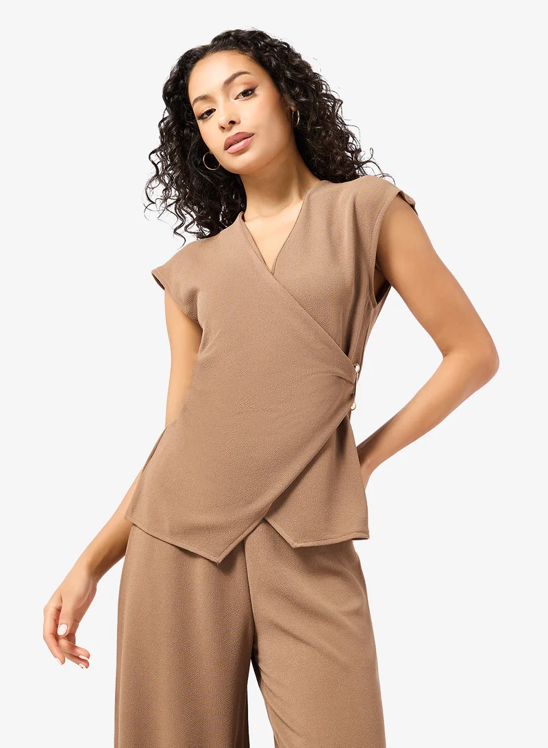 Ginger  Wrap Around Detail Top & Wide Leg Pant Coord Set for Women | Best Price UAE